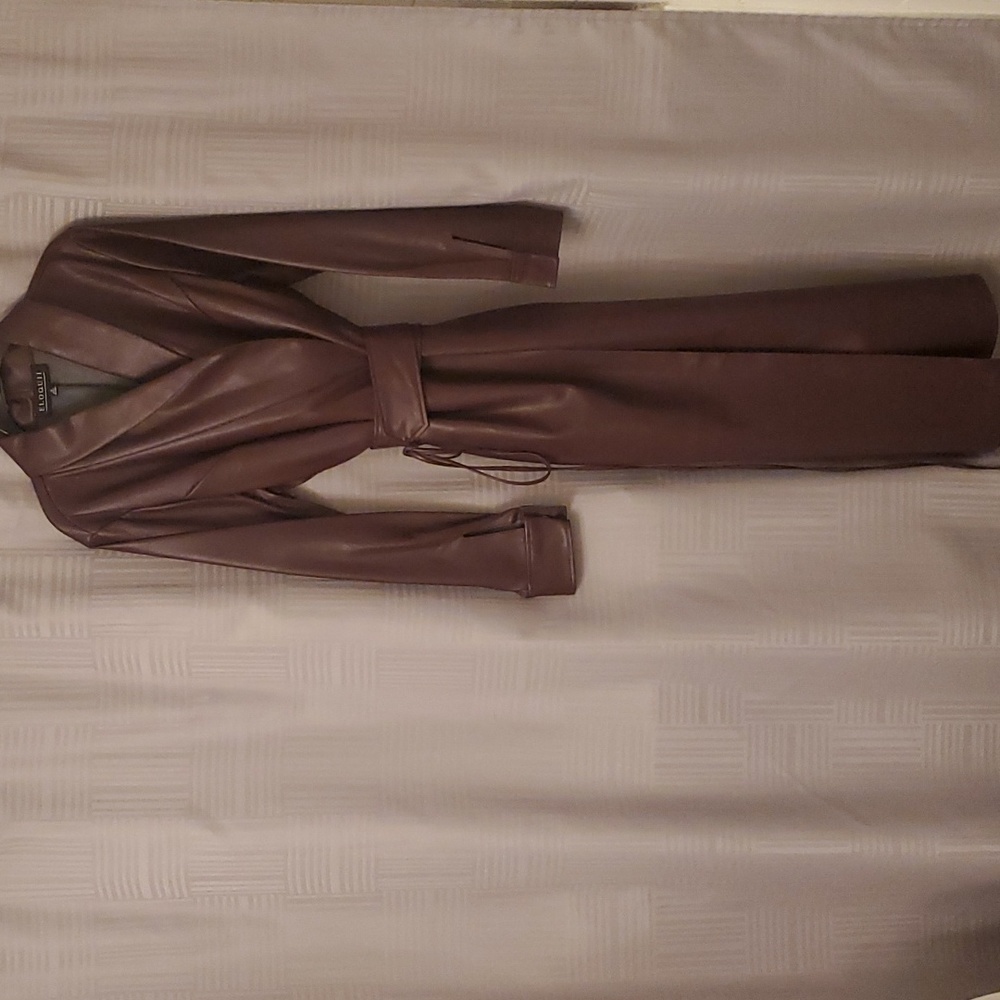 Deep Plum Faux Leather Wrap Dress